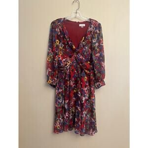 Calvin Klein Floral Chiffon Twist-Front Dress – Size 8